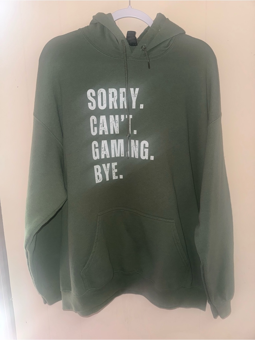 Gildan Olive Green Graphic Hoodie with White Text